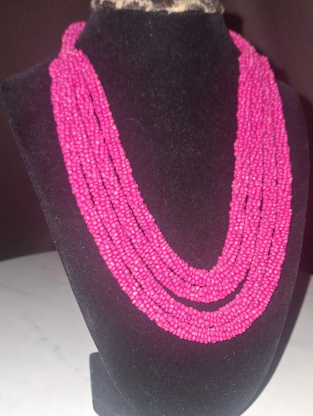 90's Fuchsia Seed Bead Multi Stran Necklace